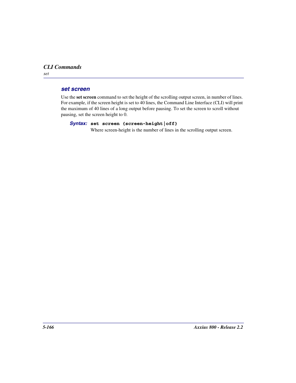 Set screen, Set screen -166 | Carrier Access Network Device Axxius 800 User Manual | Page 266 / 568