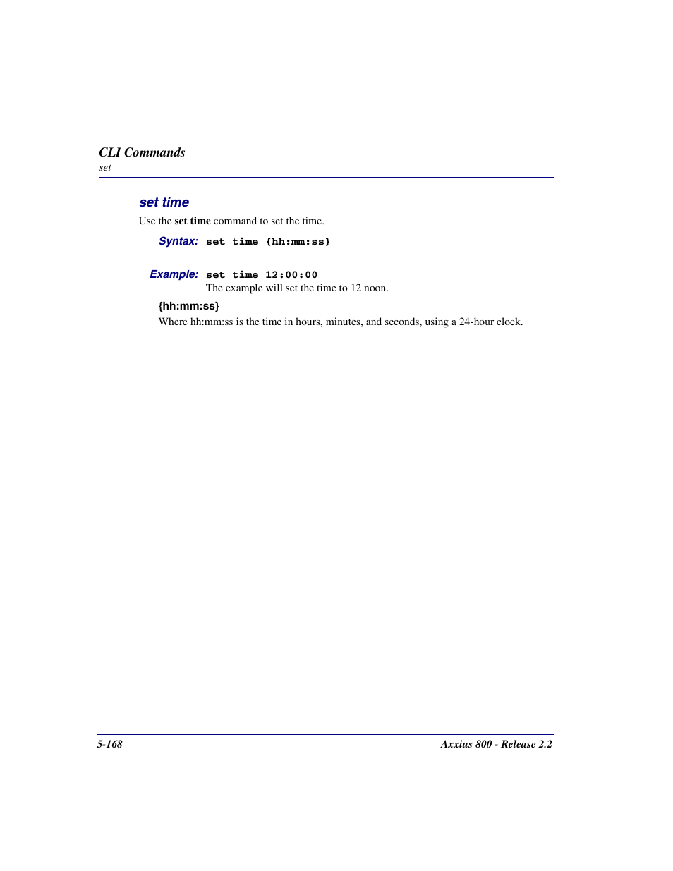 Set time, Set time -168, E set time co | Carrier Access Network Device Axxius 800 User Manual | Page 268 / 568