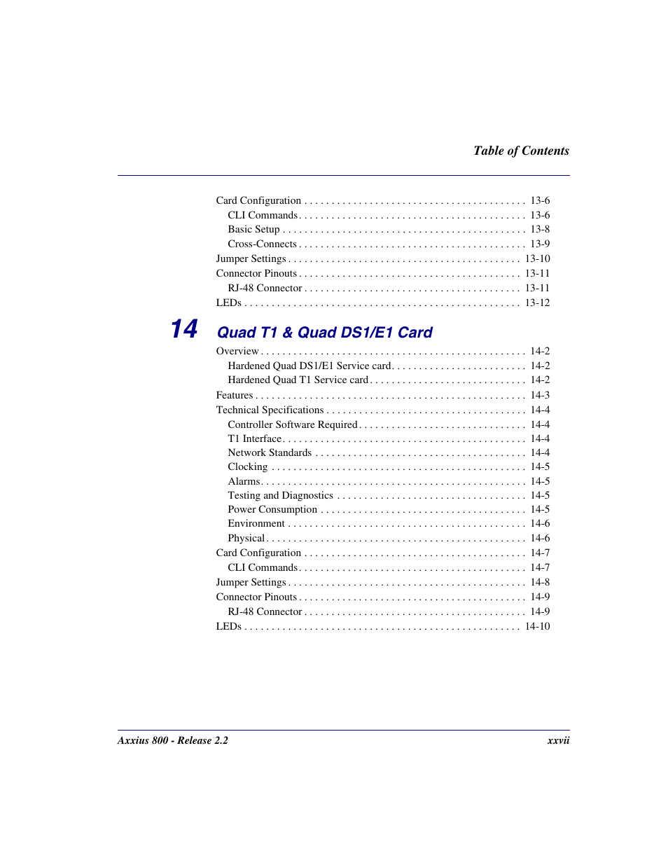 Quad t1 & quad ds1/e1 card | Carrier Access Network Device Axxius 800 User Manual | Page 27 / 568
