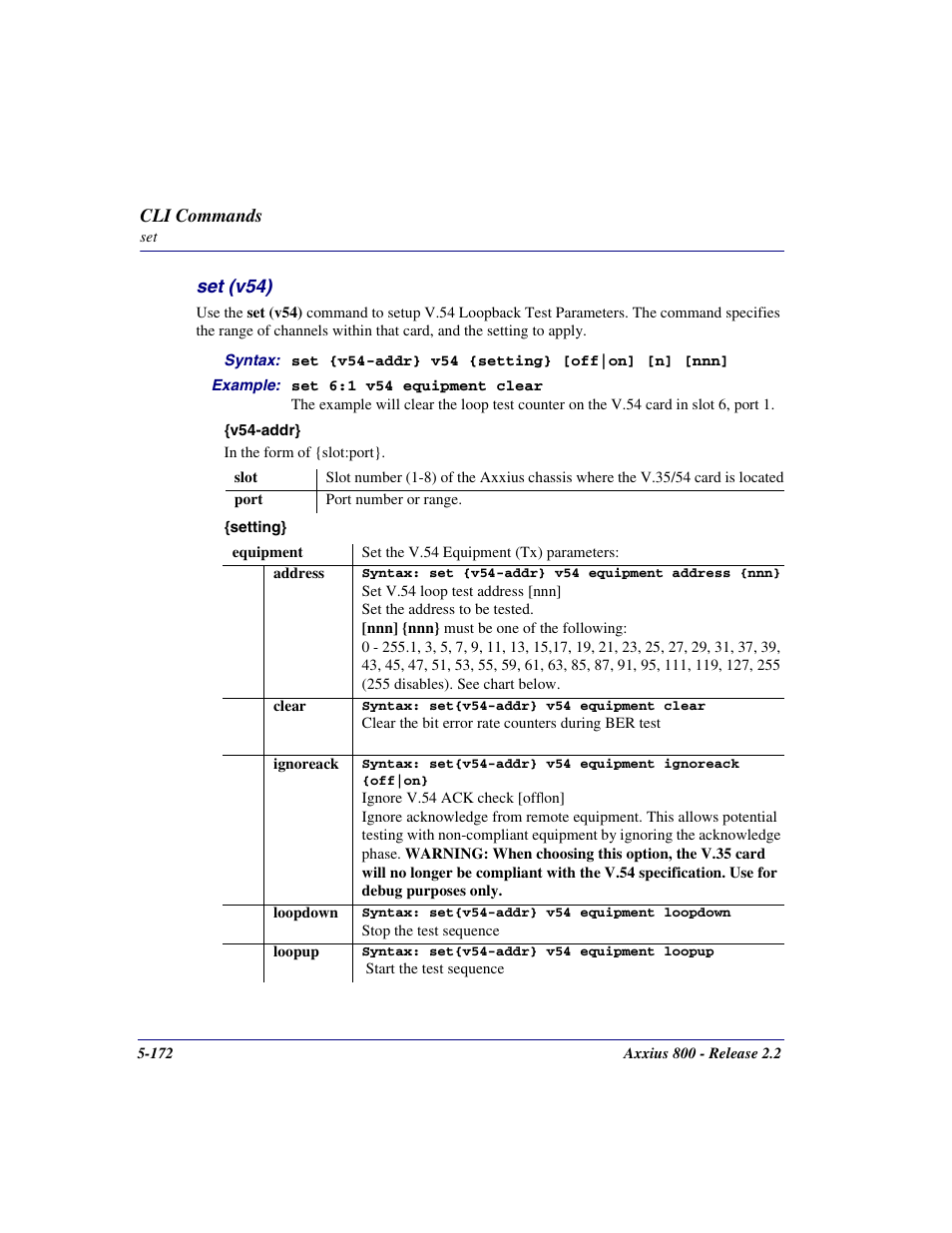 Set (v54), Set (v54) -172 | Carrier Access Network Device Axxius 800 User Manual | Page 272 / 568