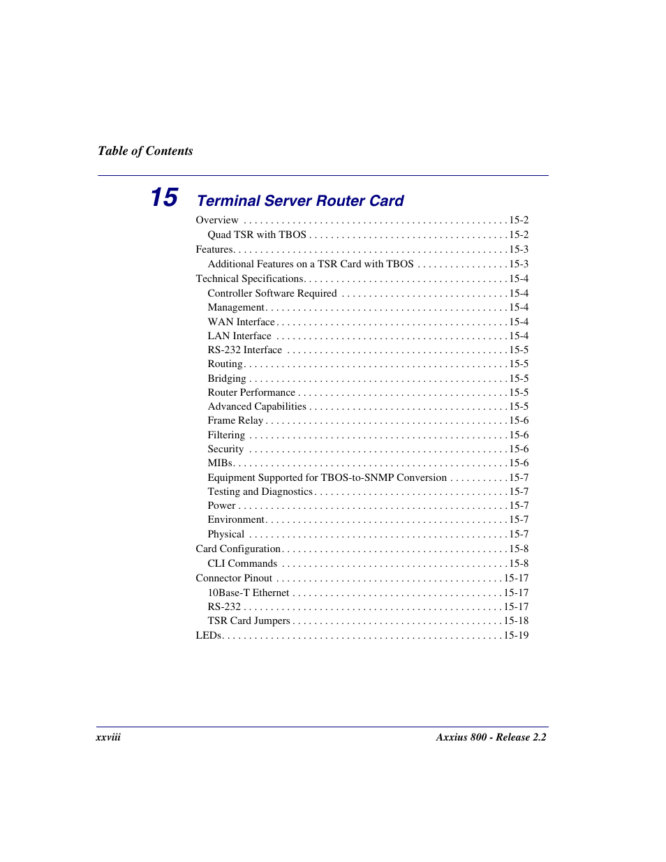 Terminal server router card | Carrier Access Network Device Axxius 800 User Manual | Page 28 / 568