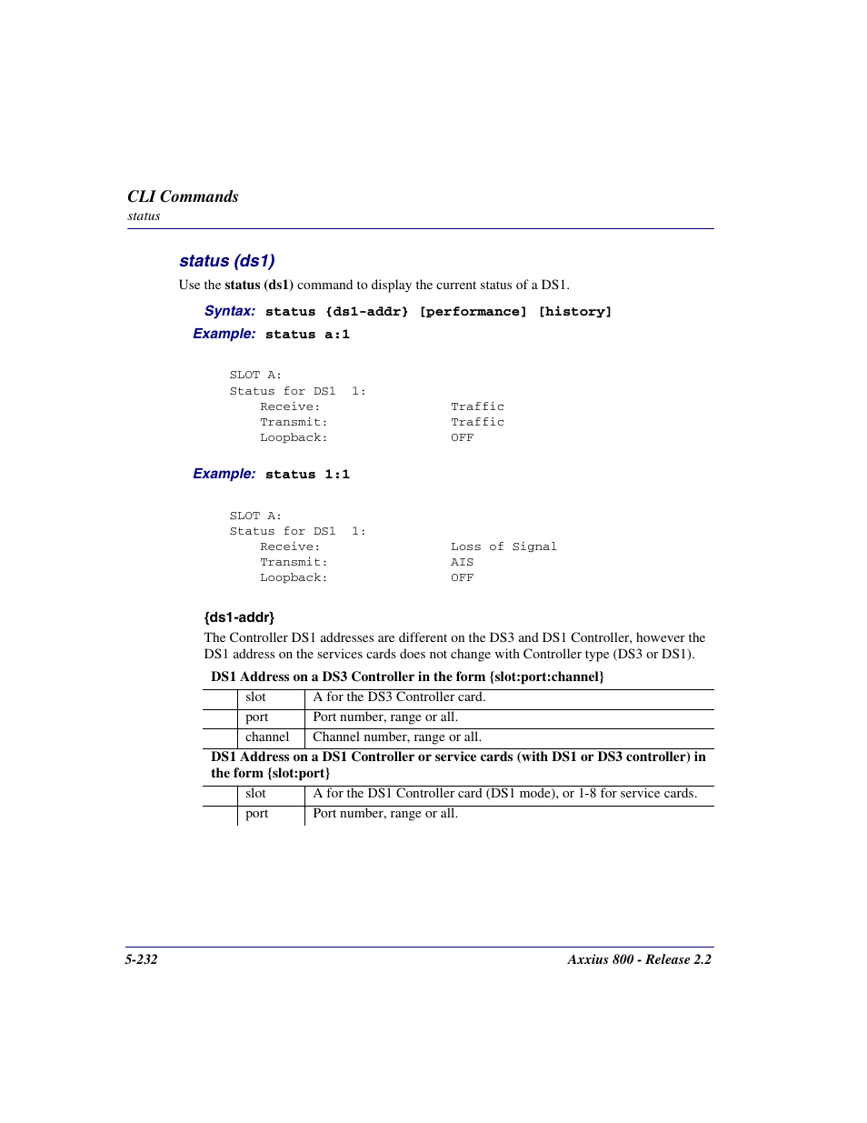 Status (ds1), Status (ds1) -232 | Carrier Access Network Device Axxius 800 User Manual | Page 332 / 568