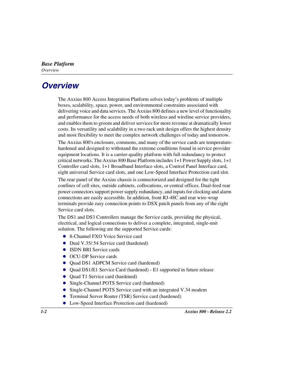 Overview, Overview -2 | Carrier Access Network Device Axxius 800 User Manual | Page 34 / 568