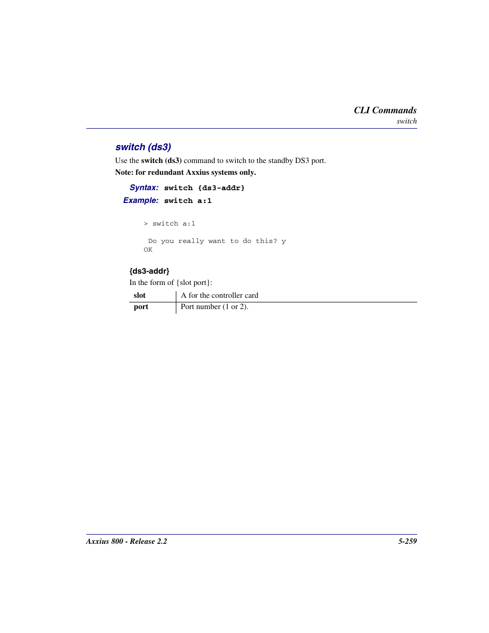 Switch (ds3), Switch (ds3) -259 | Carrier Access Network Device Axxius 800 User Manual | Page 359 / 568
