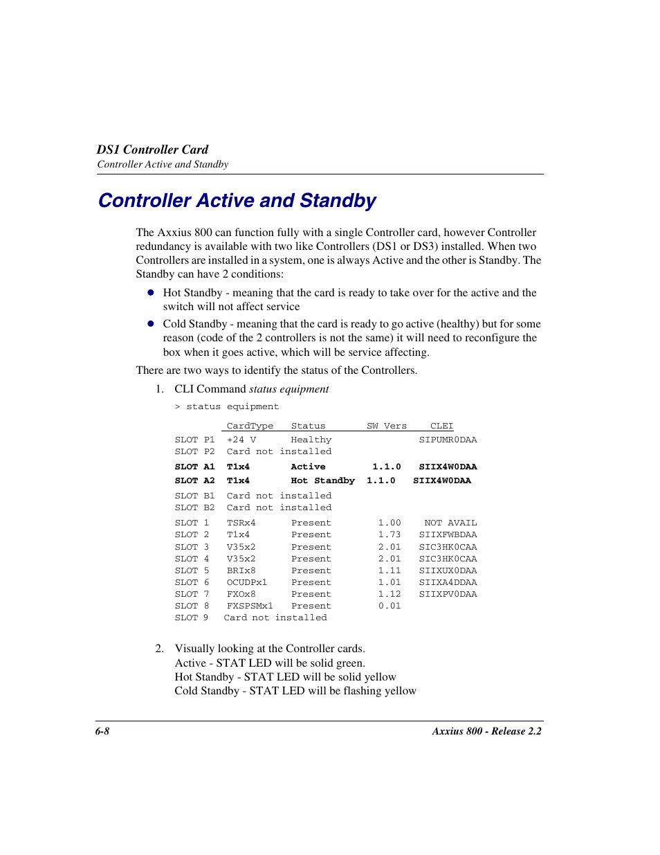 Controller active and standby, Controller active and standby -8 | Carrier Access Network Device Axxius 800 User Manual | Page 370 / 568