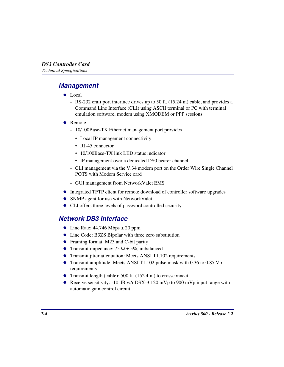 Management, Network ds3 interface, Management -4 network ds3 interface -4 | Carrier Access Network Device Axxius 800 User Manual | Page 376 / 568