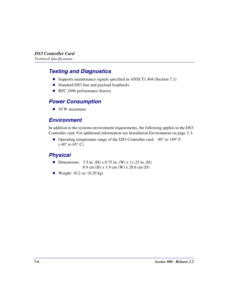 Testing and diagnostics, Power consumption, Environment | Physical | Carrier Access Network Device Axxius 800 User Manual | Page 378 / 568