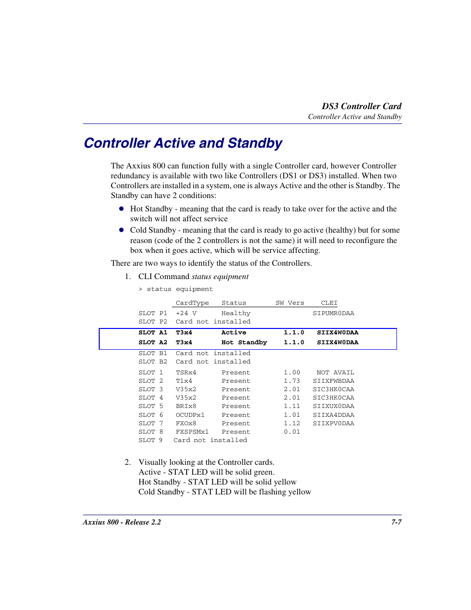 Controller active and standby, Controller active and standby -7 | Carrier Access Network Device Axxius 800 User Manual | Page 379 / 568