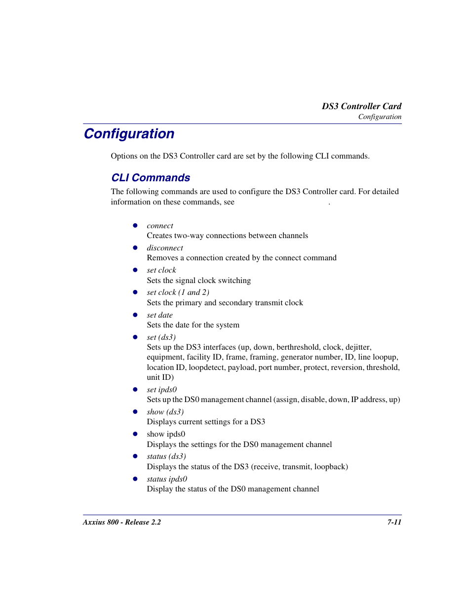Configuration, Cli commands, Configuration -11 | Cli commands -11 | Carrier Access Network Device Axxius 800 User Manual | Page 383 / 568