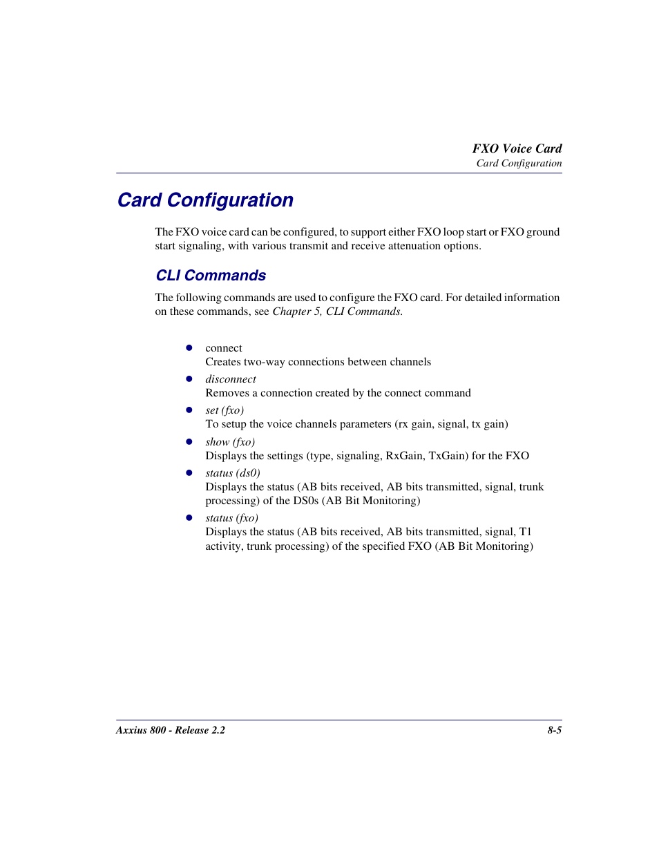 Card configuration, Cli commands, Card configuration -5 | Cli commands -5 | Carrier Access Network Device Axxius 800 User Manual | Page 389 / 568