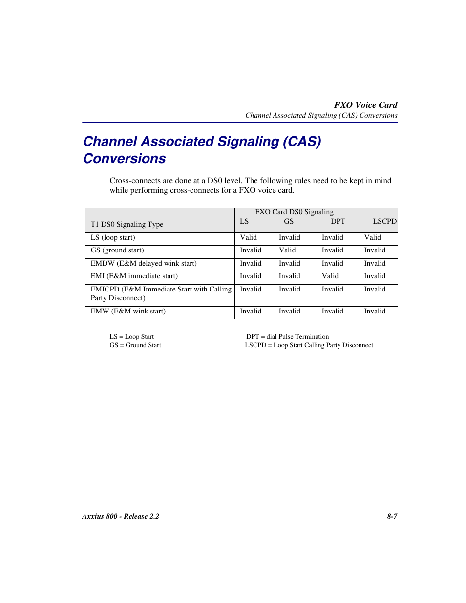 Channel associated signaling (cas) conversions, Channel associated signaling (cas) conversions -7 | Carrier Access Network Device Axxius 800 User Manual | Page 391 / 568