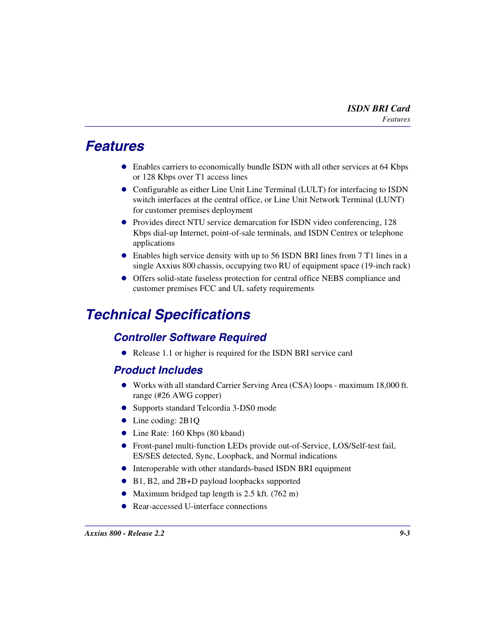 Features, Technical specifications, Controller software required | Product includes, Features -3 technical specifications -3 | Carrier Access Network Device Axxius 800 User Manual | Page 395 / 568