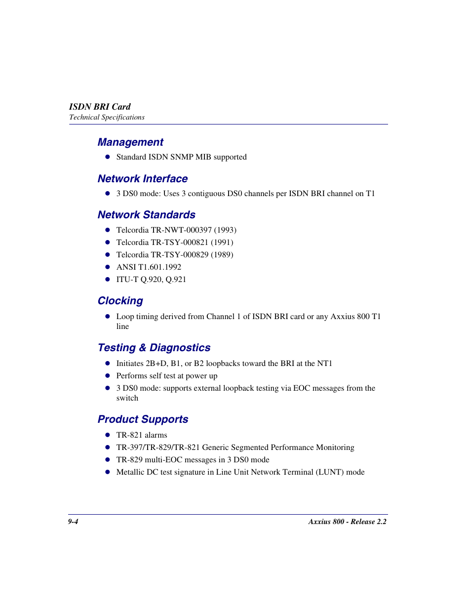 Management, Network interface, Network standards | Clocking, Testing & diagnostics, Product supports | Carrier Access Network Device Axxius 800 User Manual | Page 396 / 568