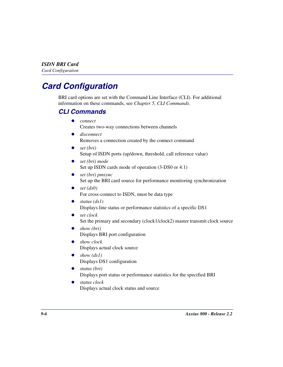 Card configuration, Cli commands, Card configuration -6 | Cli commands -6 | Carrier Access Network Device Axxius 800 User Manual | Page 398 / 568