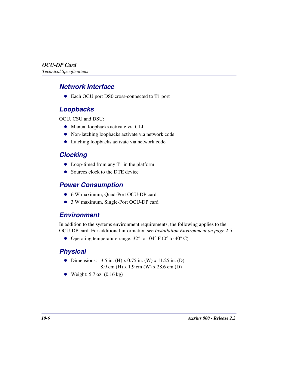 Network interface, Loopbacks, Clocking | Power consumption, Environment, Physical, Network interface -6 loopbacks -6 clocking -6, Power consumption -6 environment -6 physical -6 | Carrier Access Network Device Axxius 800 User Manual | Page 406 / 568