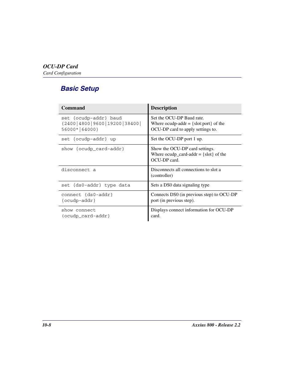 Basic setup, Basic setup -8 | Carrier Access Network Device Axxius 800 User Manual | Page 408 / 568