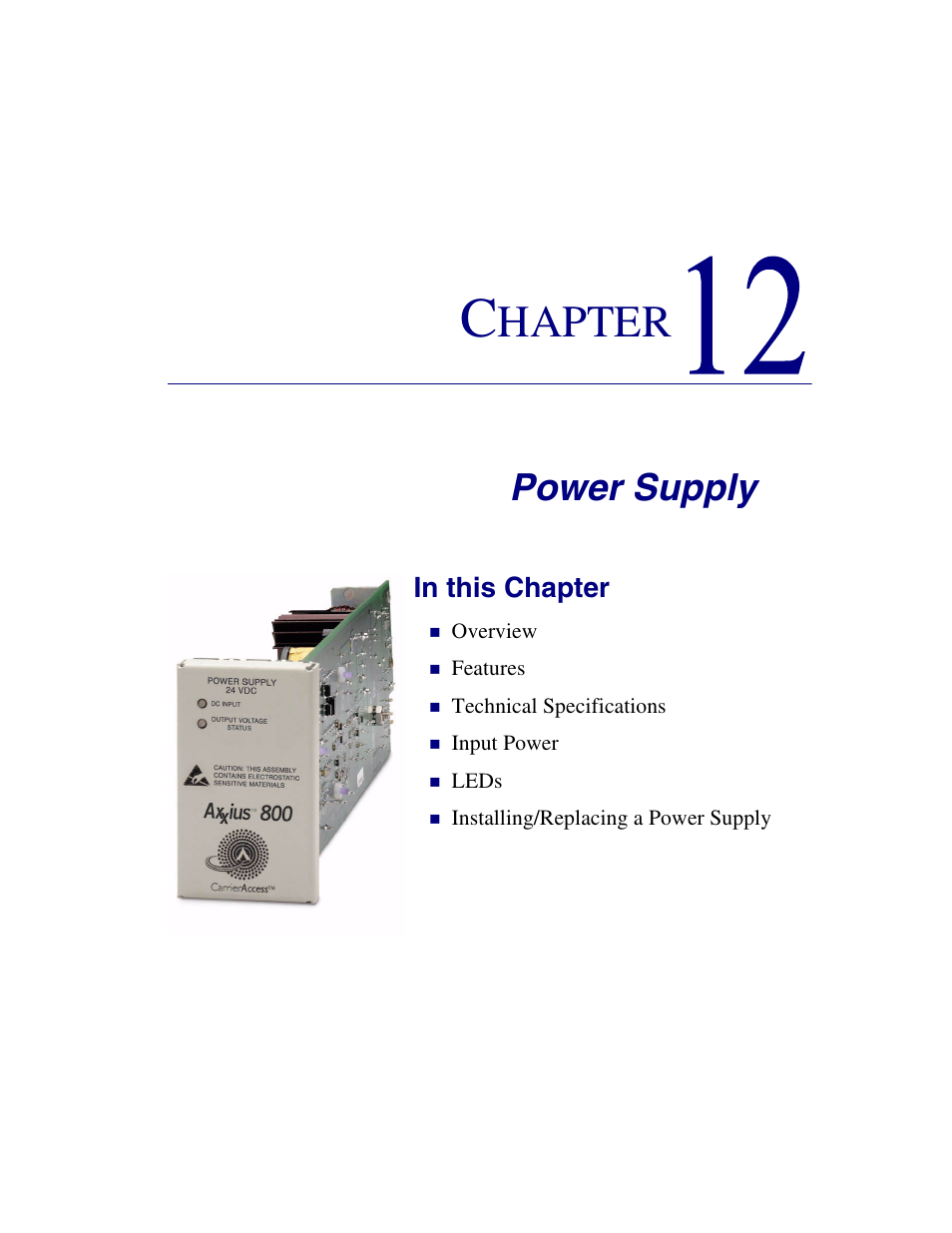 12 - power supply, Power supply, Hapter | Carrier Access Network Device Axxius 800 User Manual | Page 423 / 568