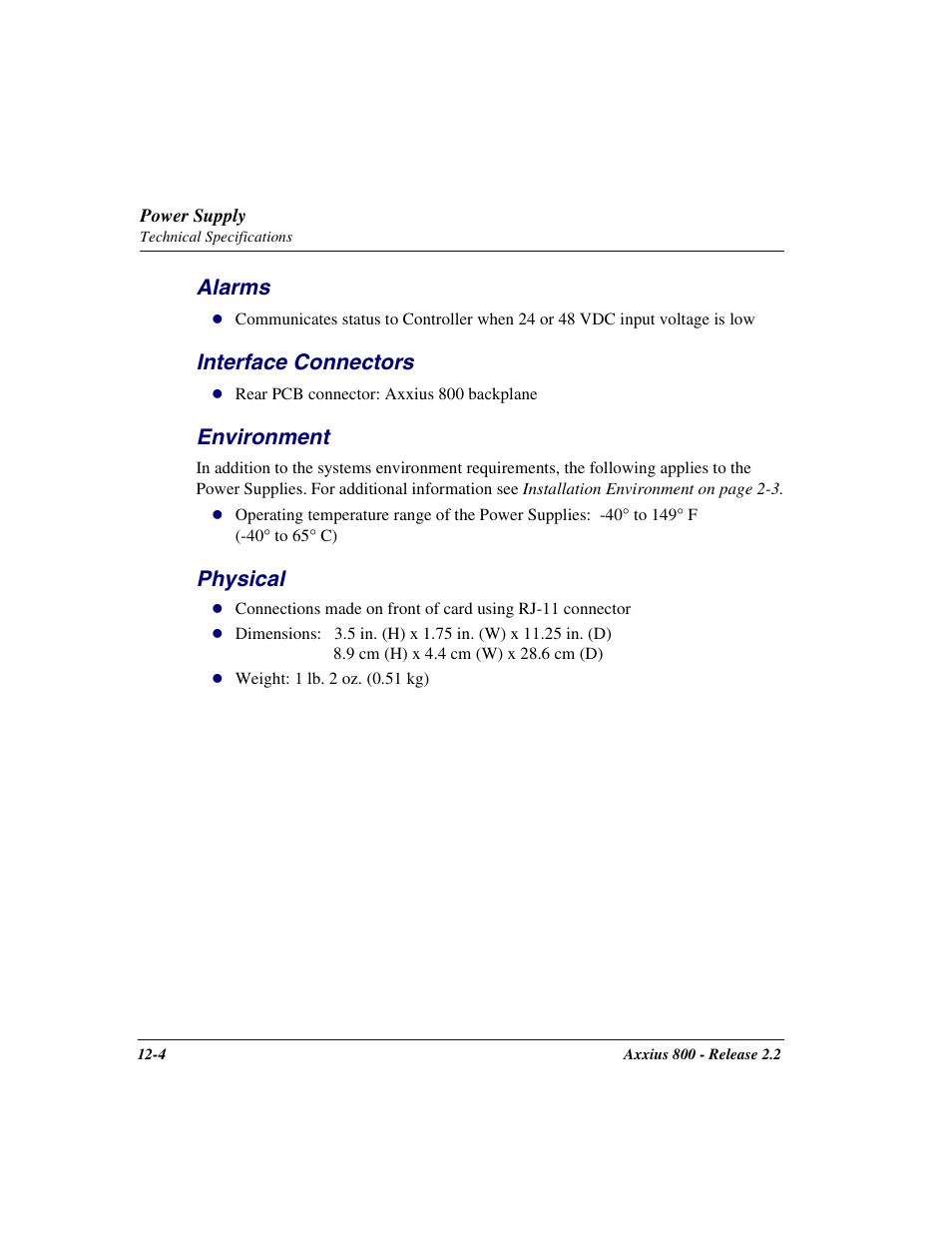 Alarms, Interface connectors, Environment | Physical | Carrier Access Network Device Axxius 800 User Manual | Page 426 / 568