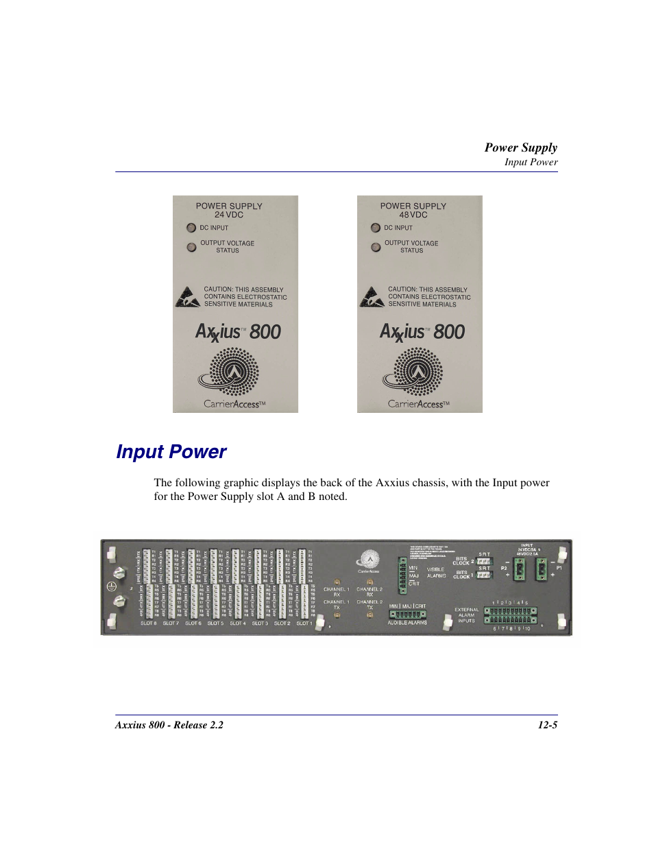 Input power, Input power -5 | Carrier Access Network Device Axxius 800 User Manual | Page 427 / 568