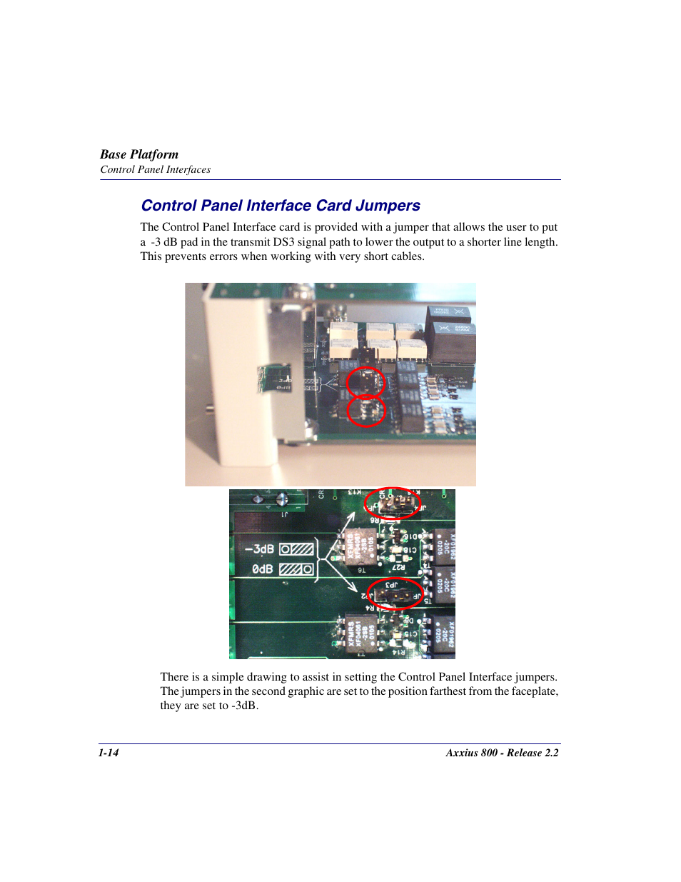 Control panel interface card jumpers, Control panel interface card jumpers -14 | Carrier Access Network Device Axxius 800 User Manual | Page 46 / 568