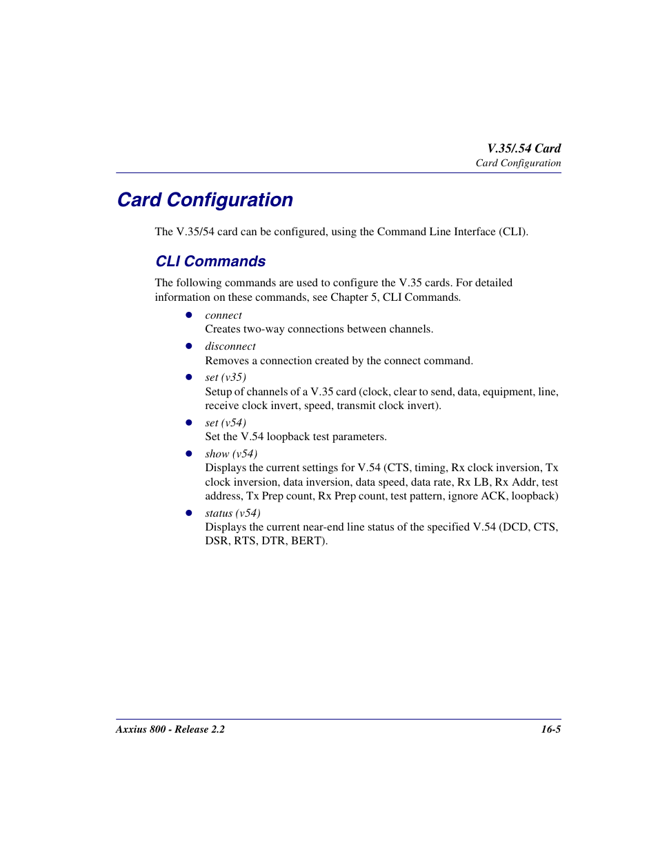 Card configuration, Cli commands, Card configuration -5 | Cli commands -5 | Carrier Access Network Device Axxius 800 User Manual | Page 477 / 568