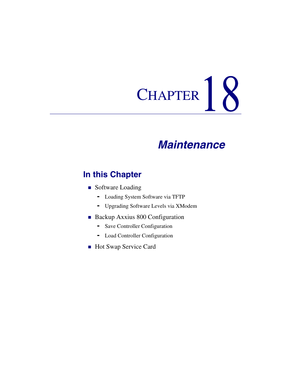 18 - maintenance, Maintenance, Hapter | Carrier Access Network Device Axxius 800 User Manual | Page 489 / 568