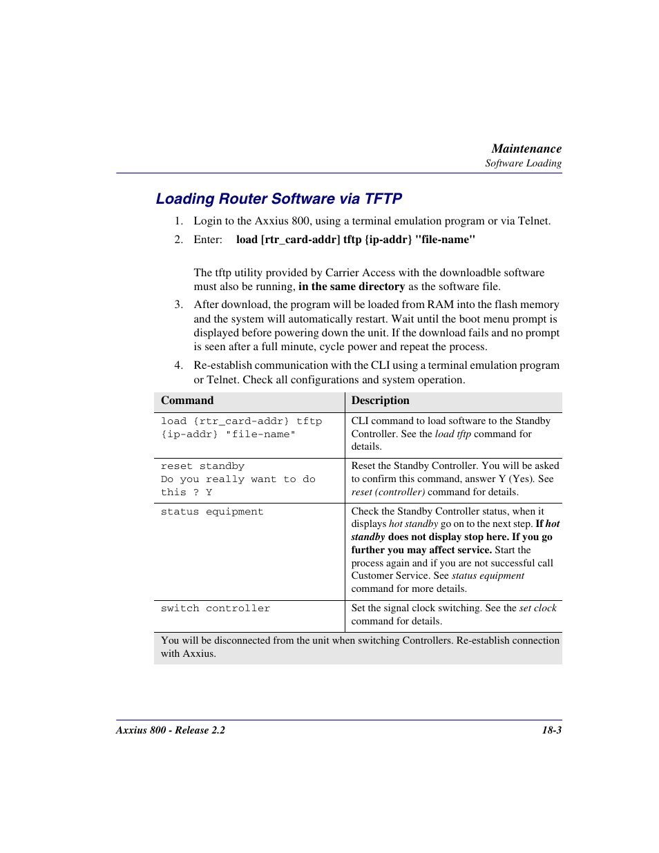 Loading router software via tftp, Loading router software via tftp -3 | Carrier Access Network Device Axxius 800 User Manual | Page 491 / 568