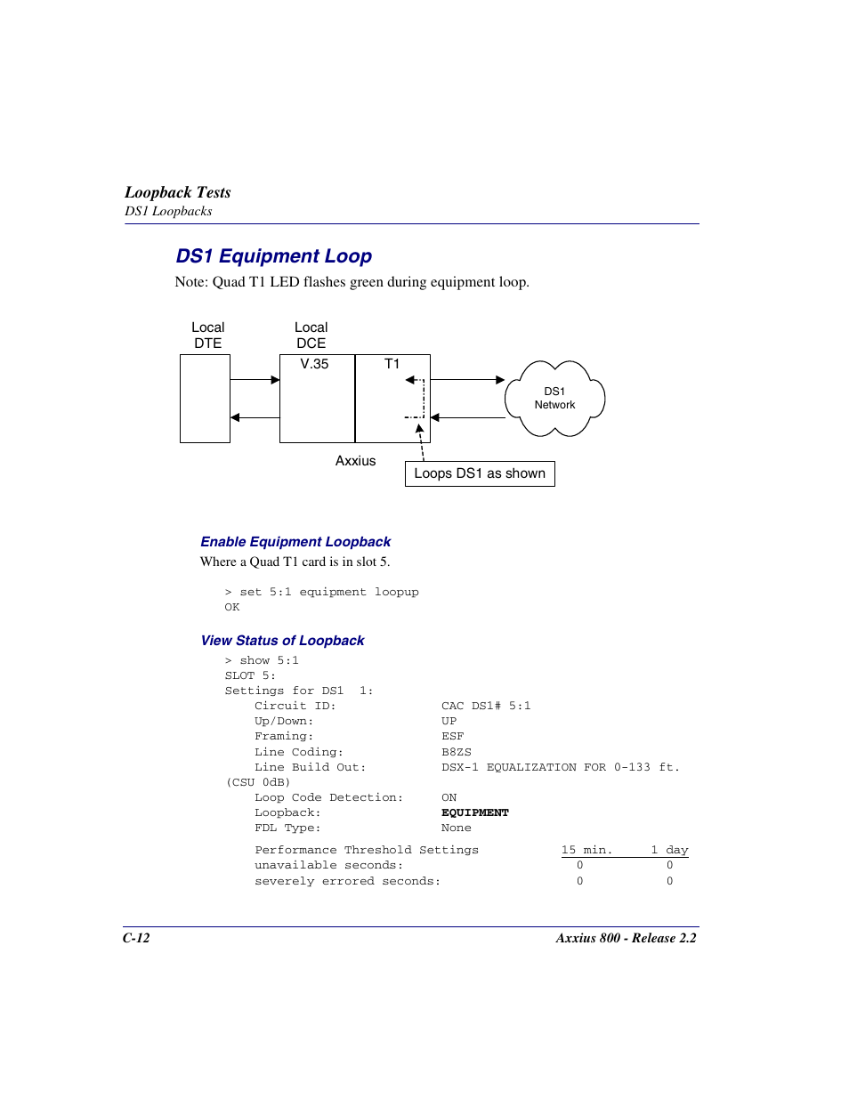 Ds1 equipment loop | Carrier Access Network Device Axxius 800 User Manual | Page 522 / 568