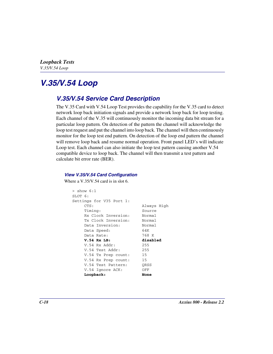 V.35/v.54 loop, V.35/v.54 service card description | Carrier Access Network Device Axxius 800 User Manual | Page 528 / 568