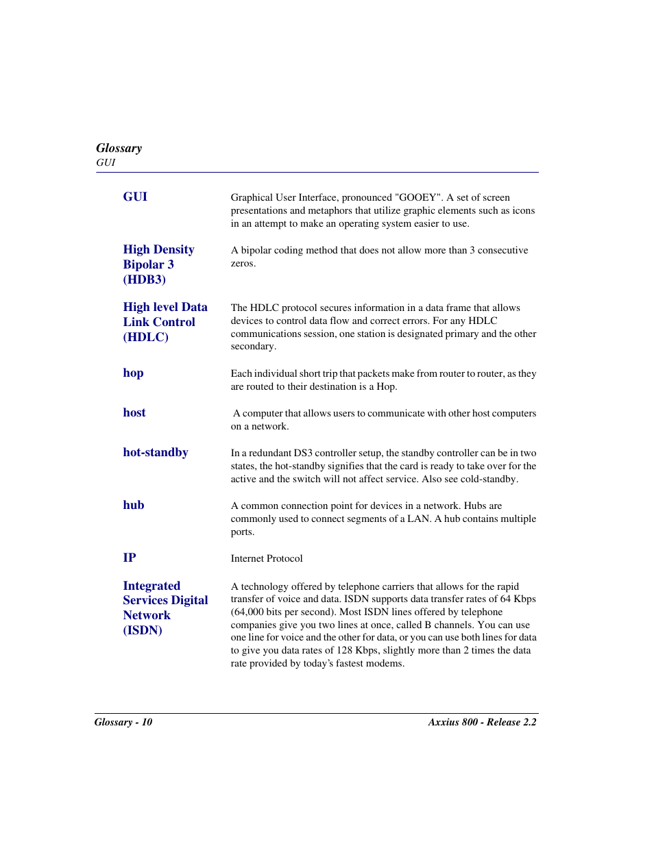 High density bipolar 3 (hdb3), High level data link control (hdlc), Host | Hot-standby, Integrated services digital network (isdn) | Carrier Access Network Device Axxius 800 User Manual | Page 542 / 568