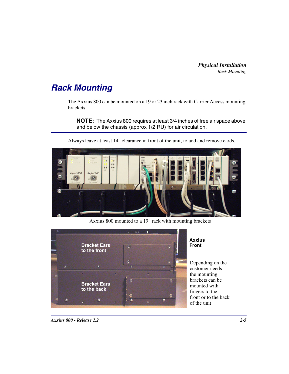 Rack mounting, Rack mounting -5 | Carrier Access Network Device Axxius 800 User Manual | Page 55 / 568
