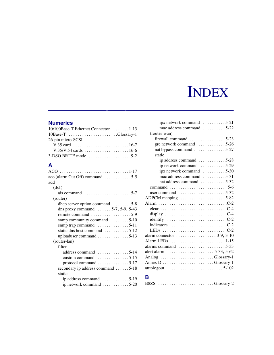 Index, Ndex | Carrier Access Network Device Axxius 800 User Manual | Page 553 / 568