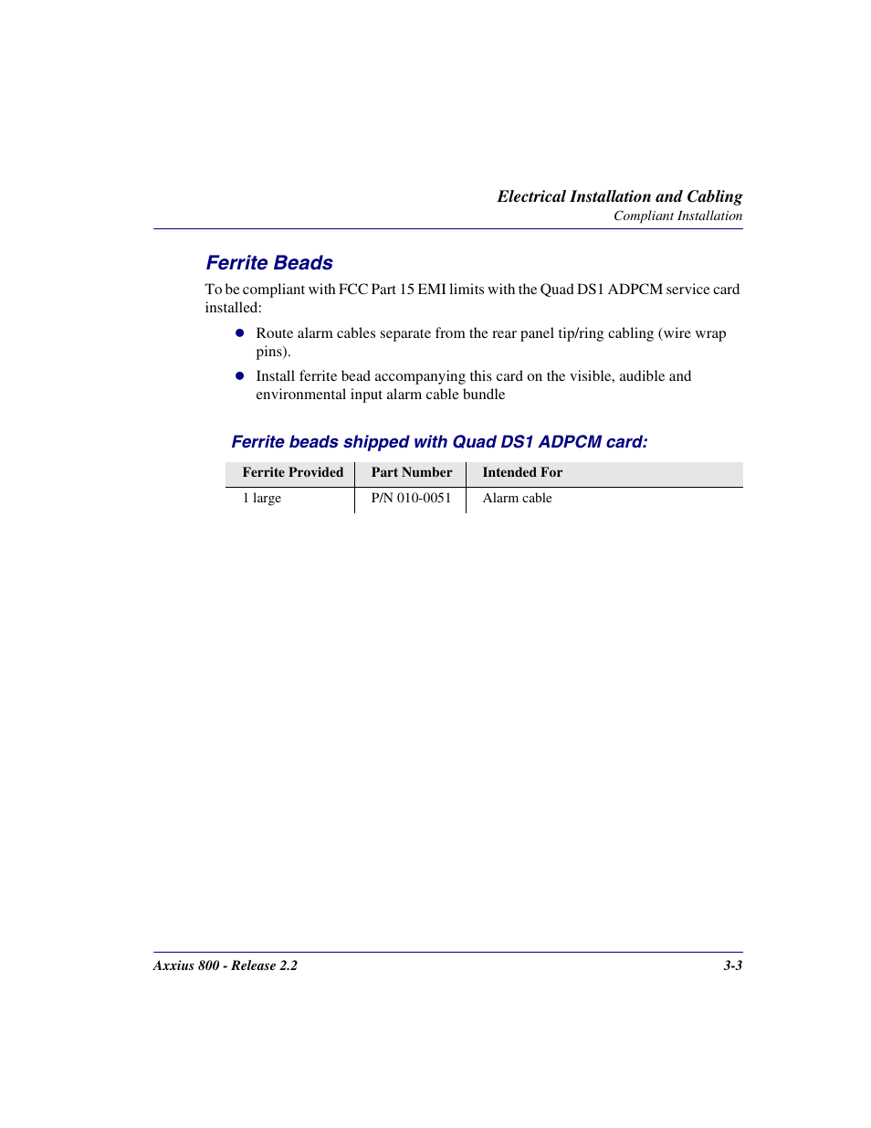 Ferrite beads, Ferrite beads -3 | Carrier Access Network Device Axxius 800 User Manual | Page 59 / 568