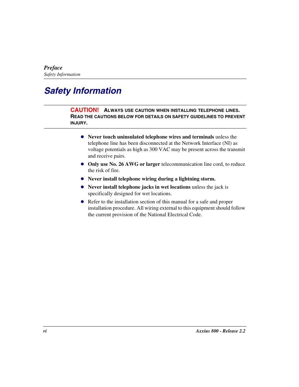 Safety information | Carrier Access Network Device Axxius 800 User Manual | Page 6 / 568