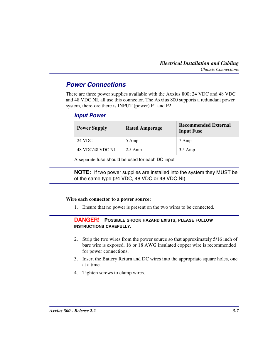 Power connections, Power connections -7 | Carrier Access Network Device Axxius 800 User Manual | Page 63 / 568
