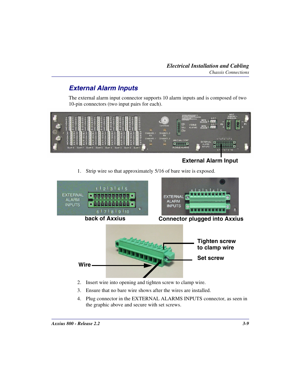 External alarm inputs, External alarm inputs -9 | Carrier Access Network Device Axxius 800 User Manual | Page 65 / 568