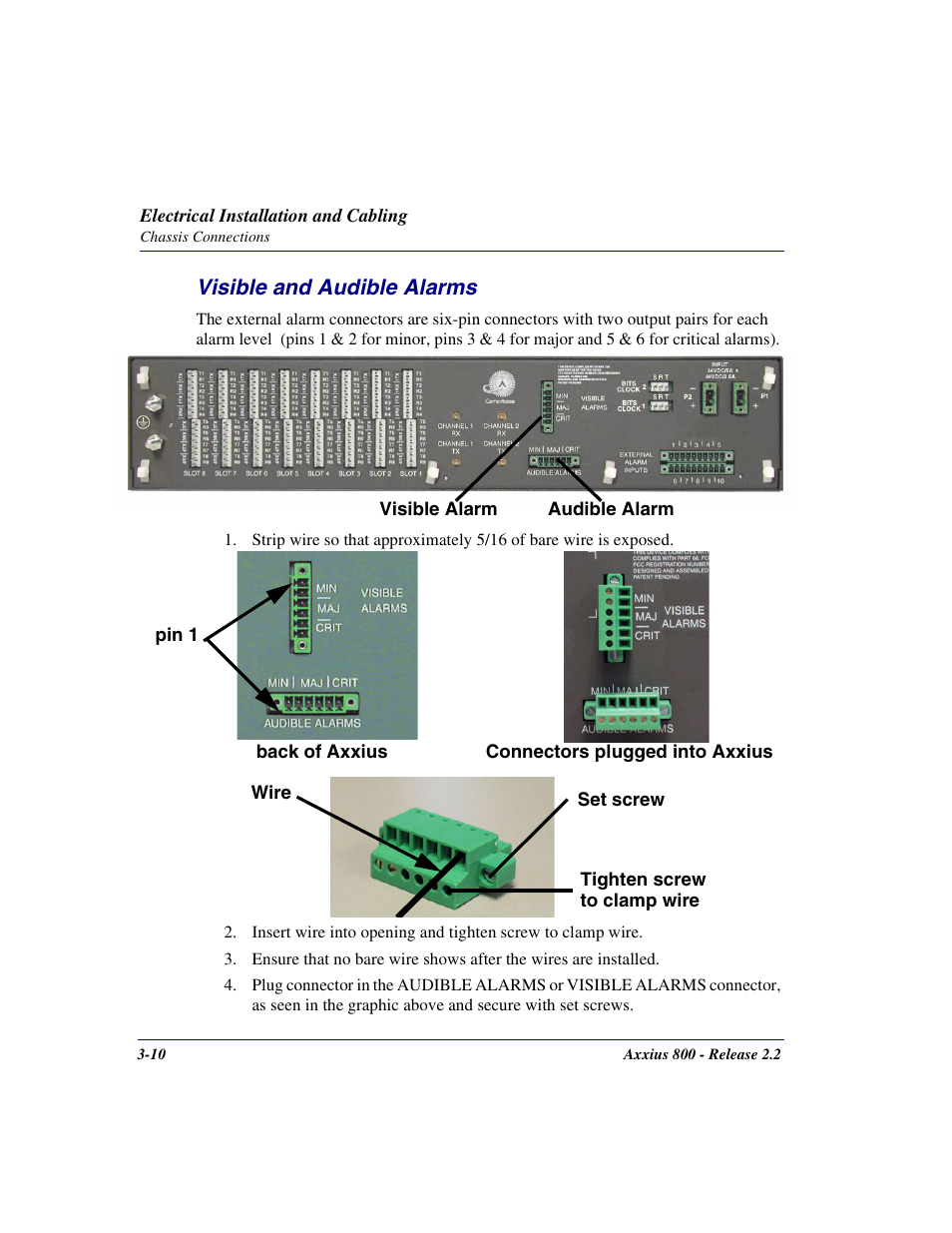 Visible and audible alarms, Visible and audible alarms -10 | Carrier Access Network Device Axxius 800 User Manual | Page 66 / 568