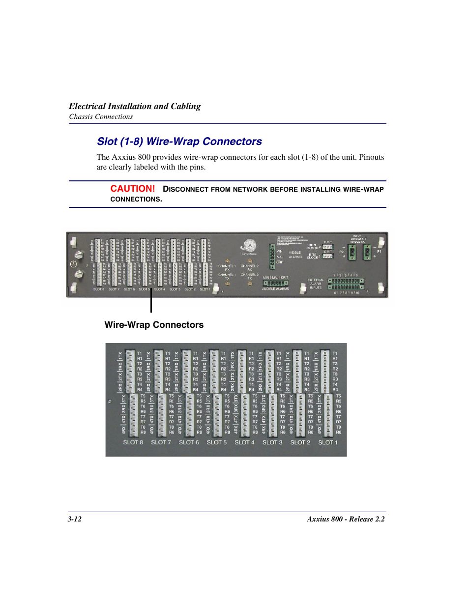Slot (1-8) wire-wrap connectors, Slot (1-8) wire-wrap connectors -12 | Carrier Access Network Device Axxius 800 User Manual | Page 68 / 568