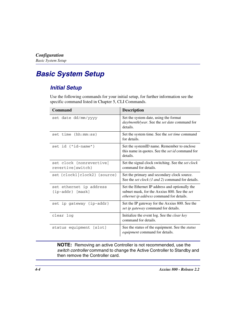 Basic system setup, Initial setup, Basic system setup -4 | Initial setup -4 | Carrier Access Network Device Axxius 800 User Manual | Page 76 / 568
