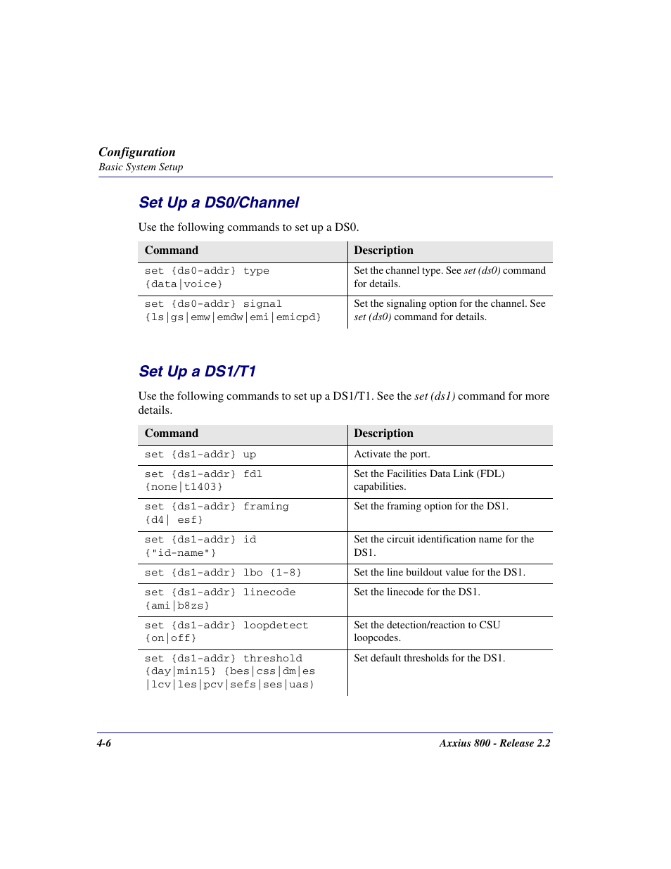 Set up a ds0/channel, Set up a ds1/t1, Set up a ds0/channel -6 set up a ds1/t1 -6 | Carrier Access Network Device Axxius 800 User Manual | Page 78 / 568