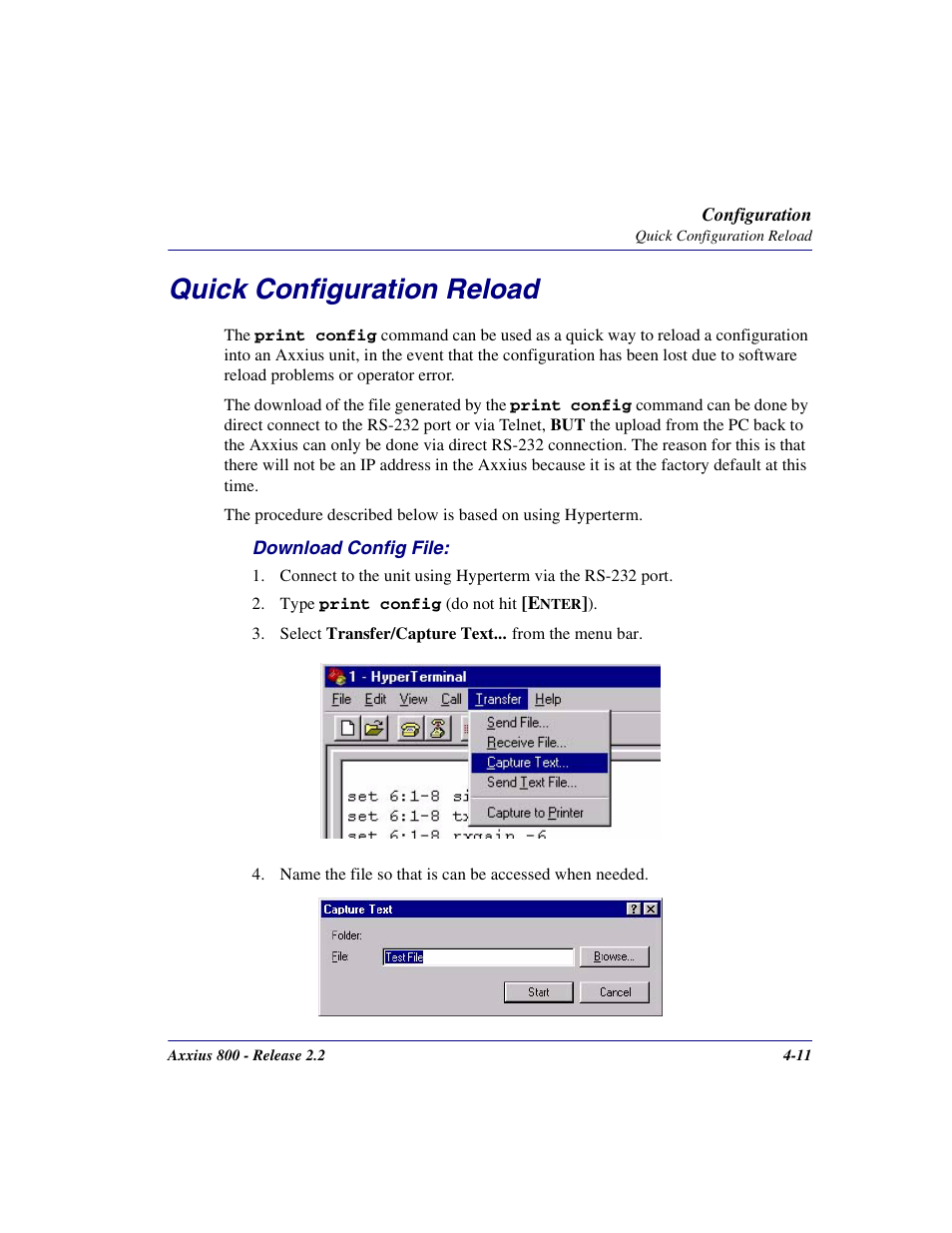 Quick configuration reload, Quick configuration reload -11 | Carrier Access Network Device Axxius 800 User Manual | Page 83 / 568
