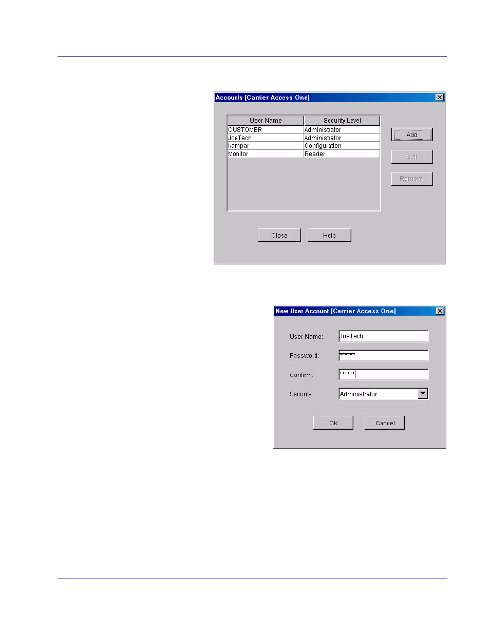User account management using the gui, User account management using the gui -15 | Carrier Access BROADway System 770-0125-AB User Manual | Page 63 / 96