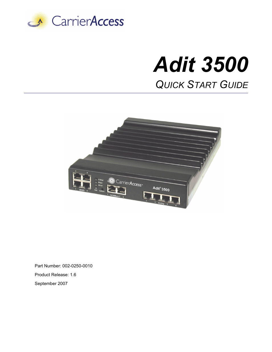 Carrier Access Adit 3500 User Manual | 52 pages