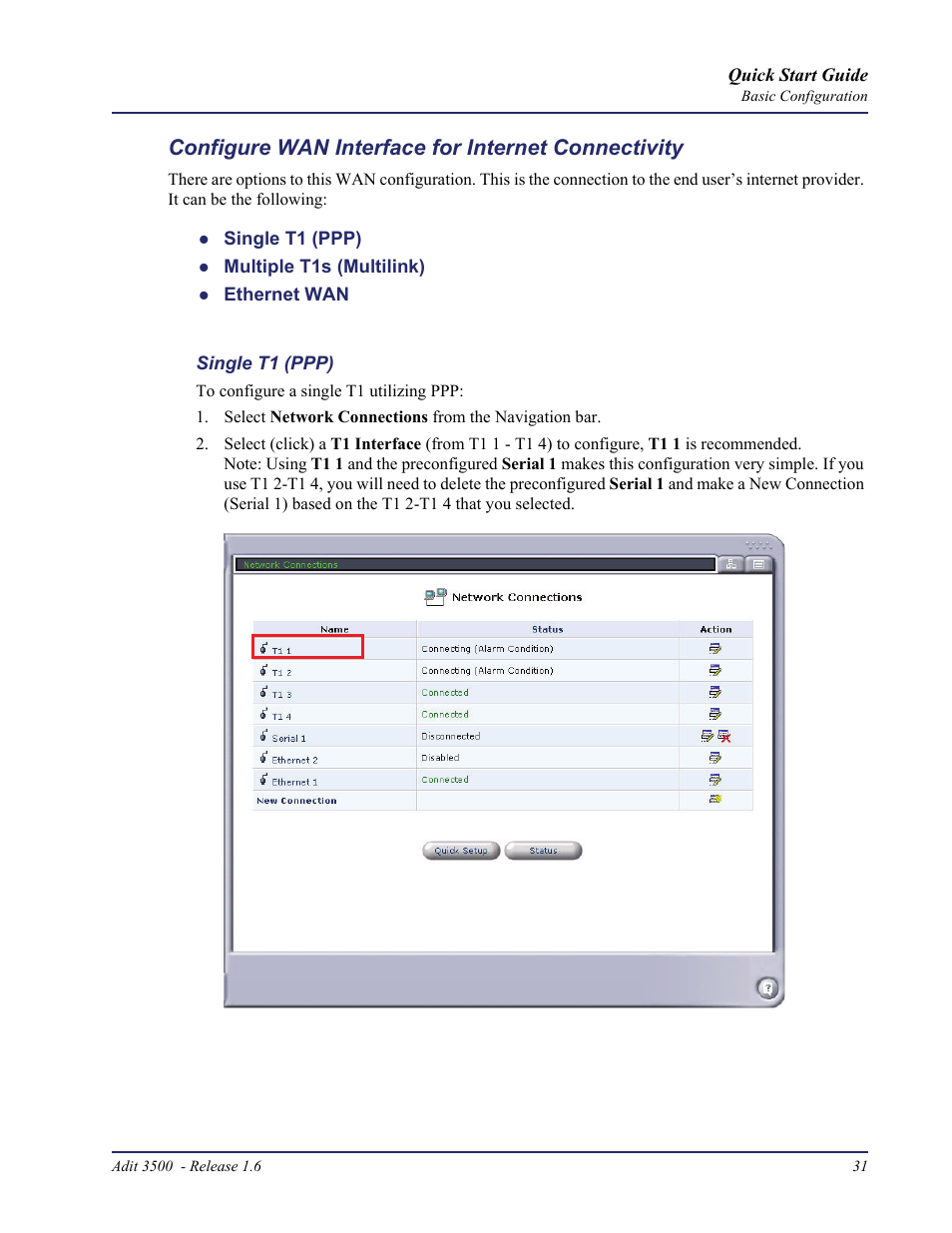 Configure wan interface for internet connectivity | Carrier Access Adit 3500 User Manual | Page 31 / 52