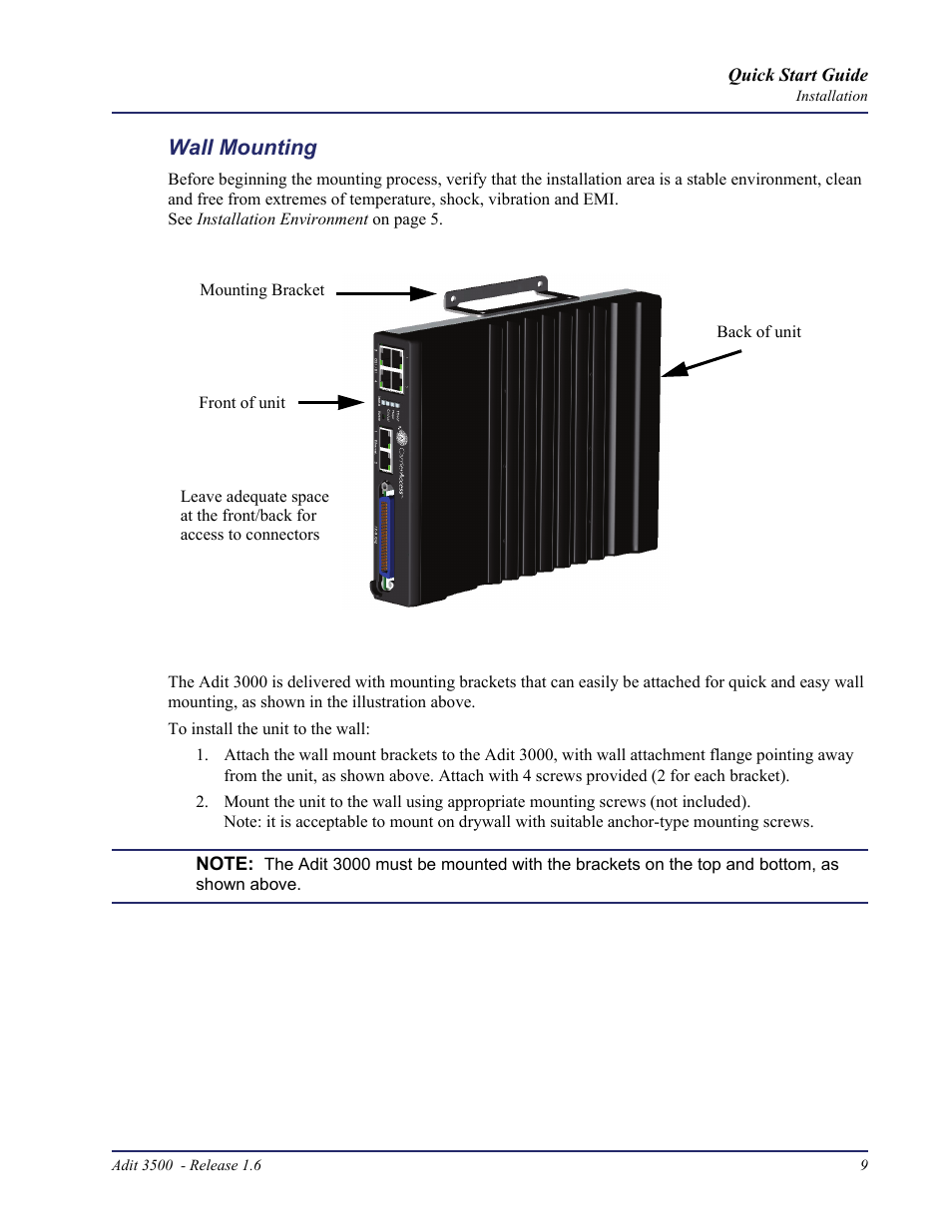 Wall mounting | Carrier Access Adit 3500 User Manual | Page 9 / 52