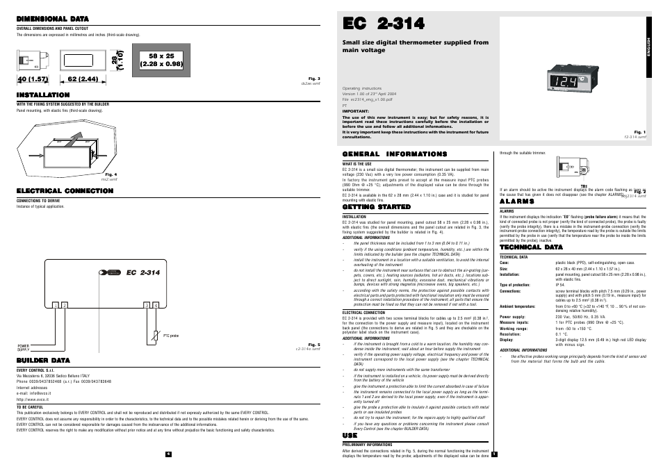 EVCO EC2314 User Manual | 2 pages