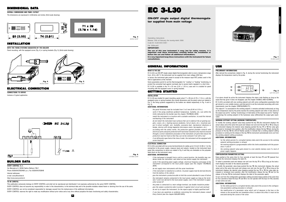 EVCO EC3L30 User Manual | 2 pages