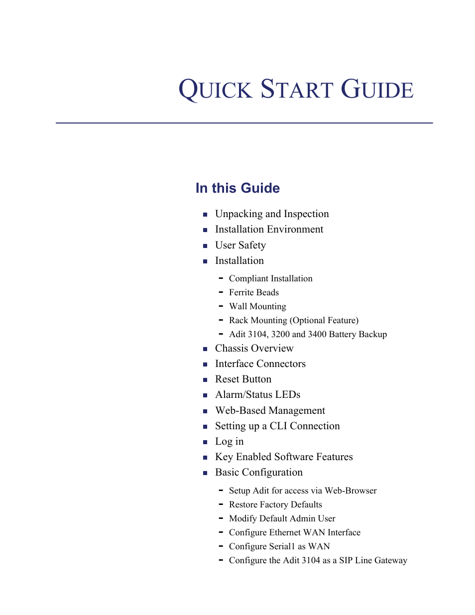 Uick, Tart, Uide | Carrier Access Bridge/Router 3104s User Manual | Page 3 / 34