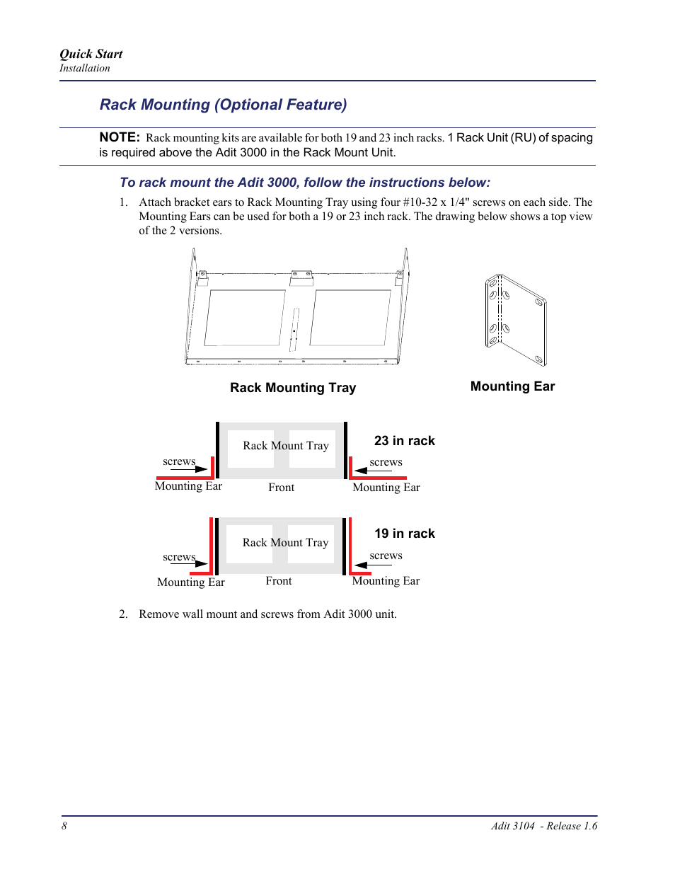 Rack mounting (optional feature) | Carrier Access Bridge/Router 3104s User Manual | Page 8 / 34