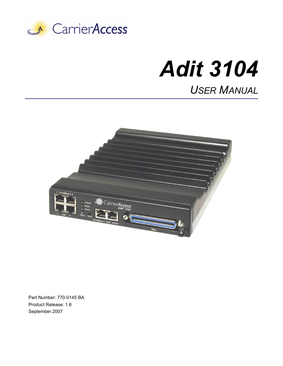 Carrier Access Adit 3104 User Manual | 74 pages